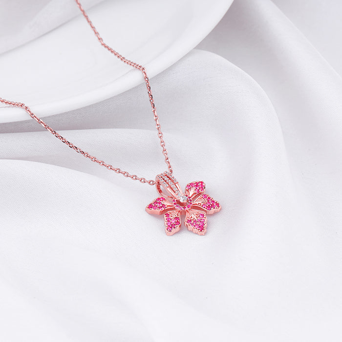 Rose Gold Rani Ebony Pendant with Link Chain