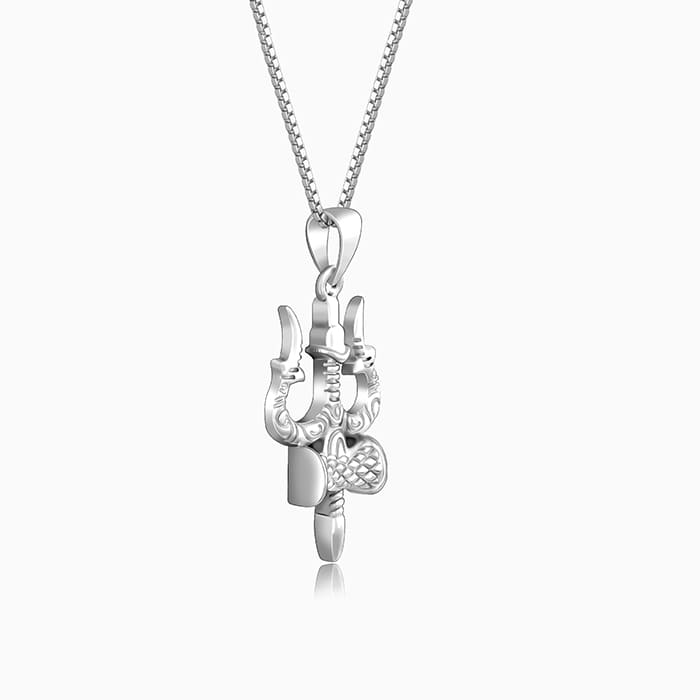 Silver Trishula Pendant with Box Chain For Him