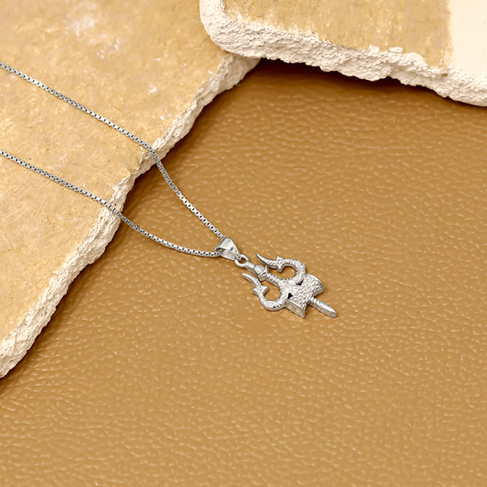 Silver Trishula Pendant with Box Chain For Him