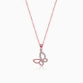 Rose Gold Zircon-Studded Butterfly Pendant With Link Chain