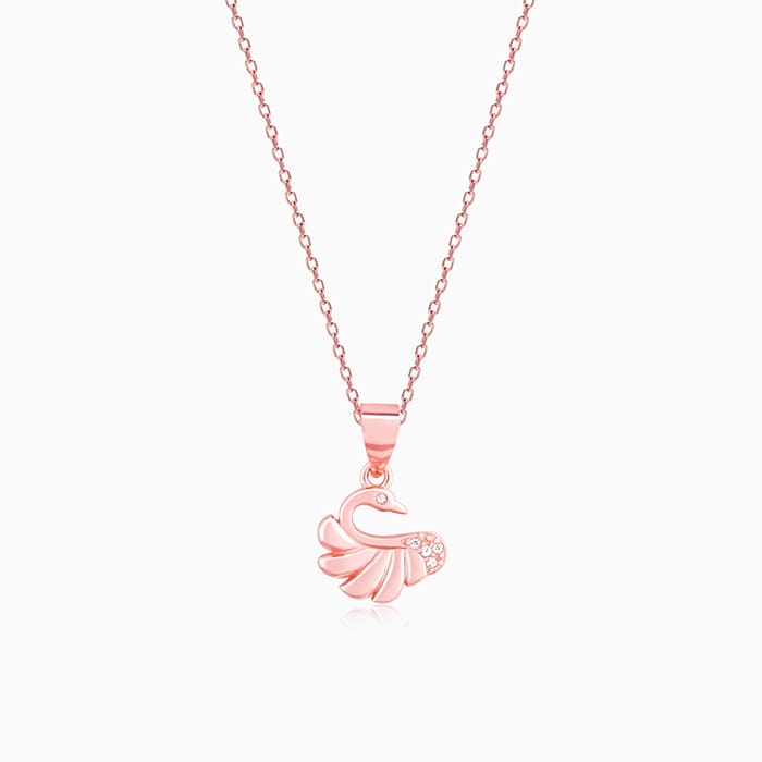 Rose Gold Graceful Swan Pendant With Link Chain