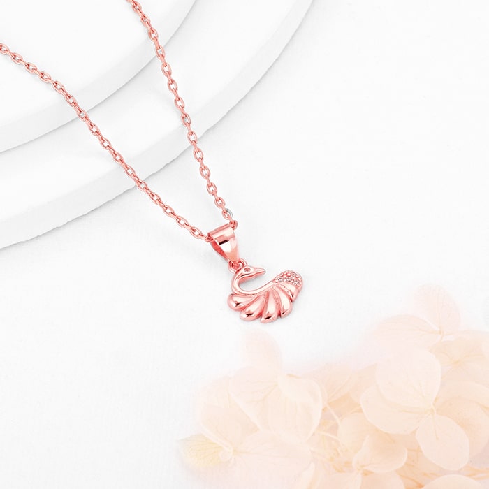 Rose Gold Graceful Swan Pendant With Link Chain