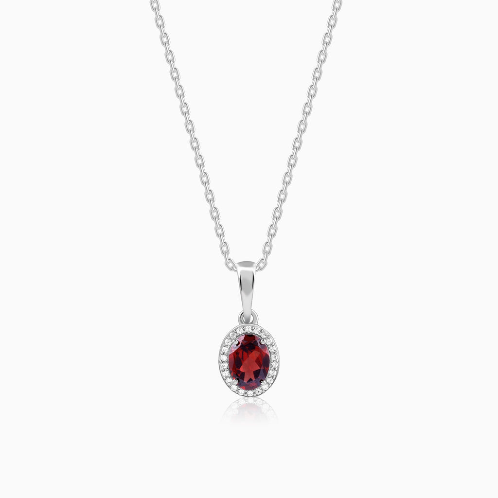 Silver Garnet Glimmer Pendant With Link Chain