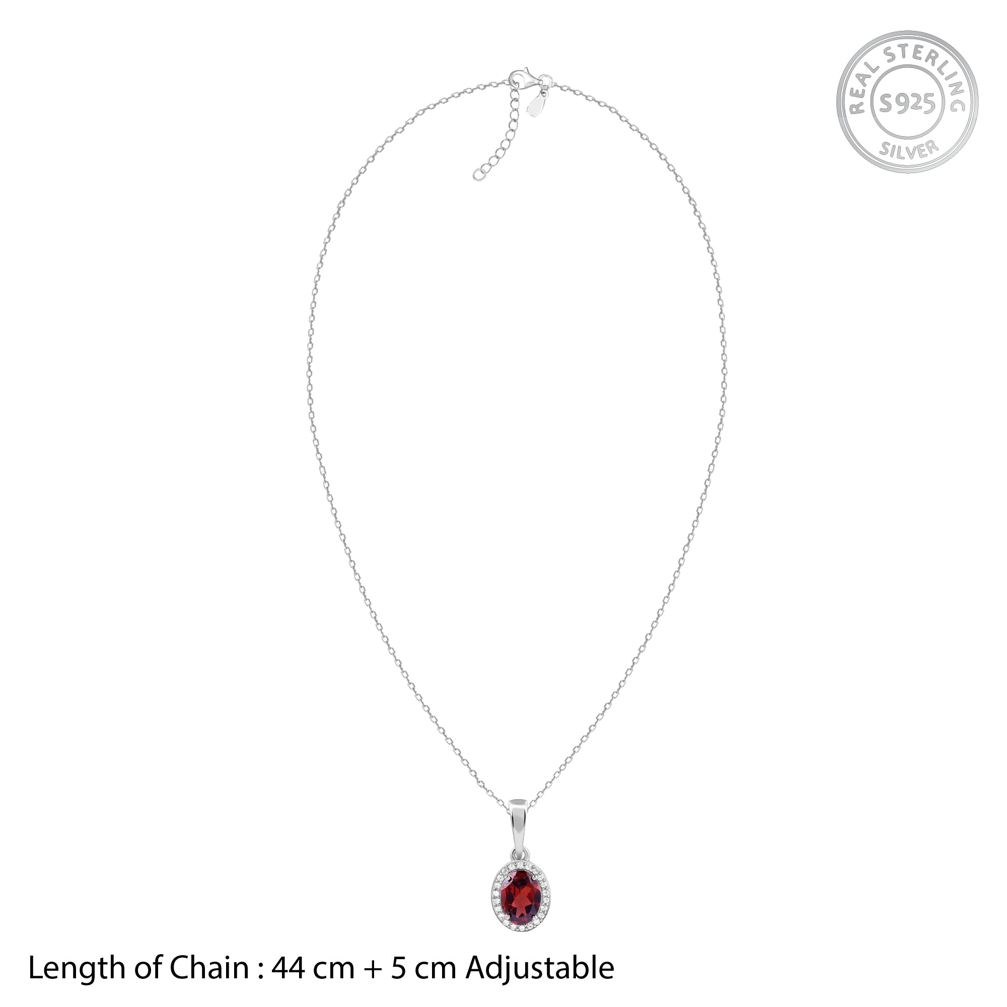 Silver Garnet Glimmer Pendant With Link Chain