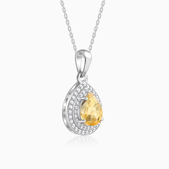 Silver Citrine Drop Pendant With Link Chain
