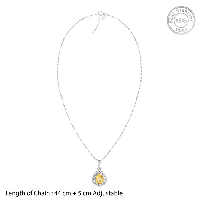 Silver Citrine Drop Pendant With Link Chain