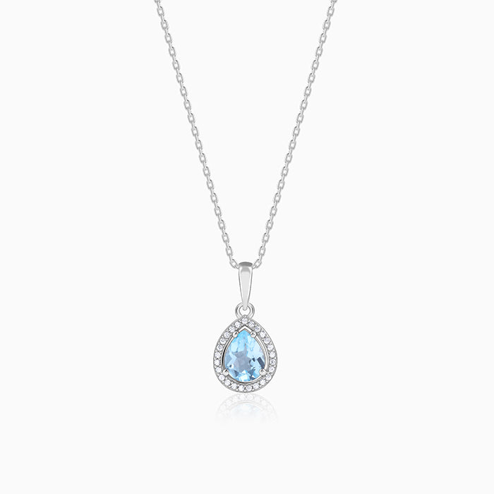 Silver Blue Topaz Pendant With Link Chain