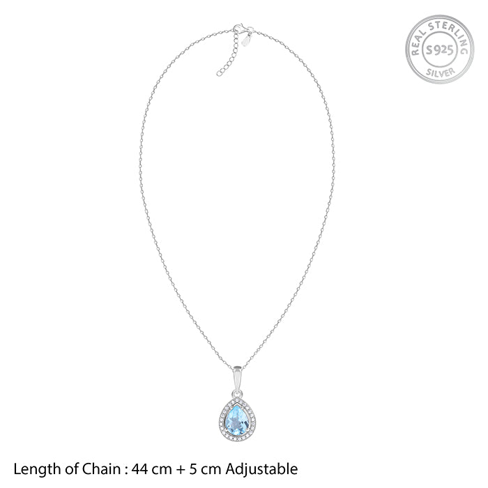 Silver Blue Topaz Pendant With Link Chain