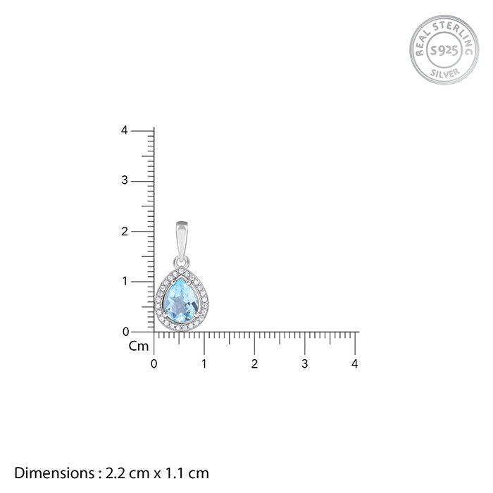 Silver Blue Topaz Pendant With Link Chain