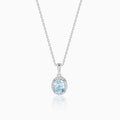 Silver Halo Blue Topaz Pendant With Link Chain