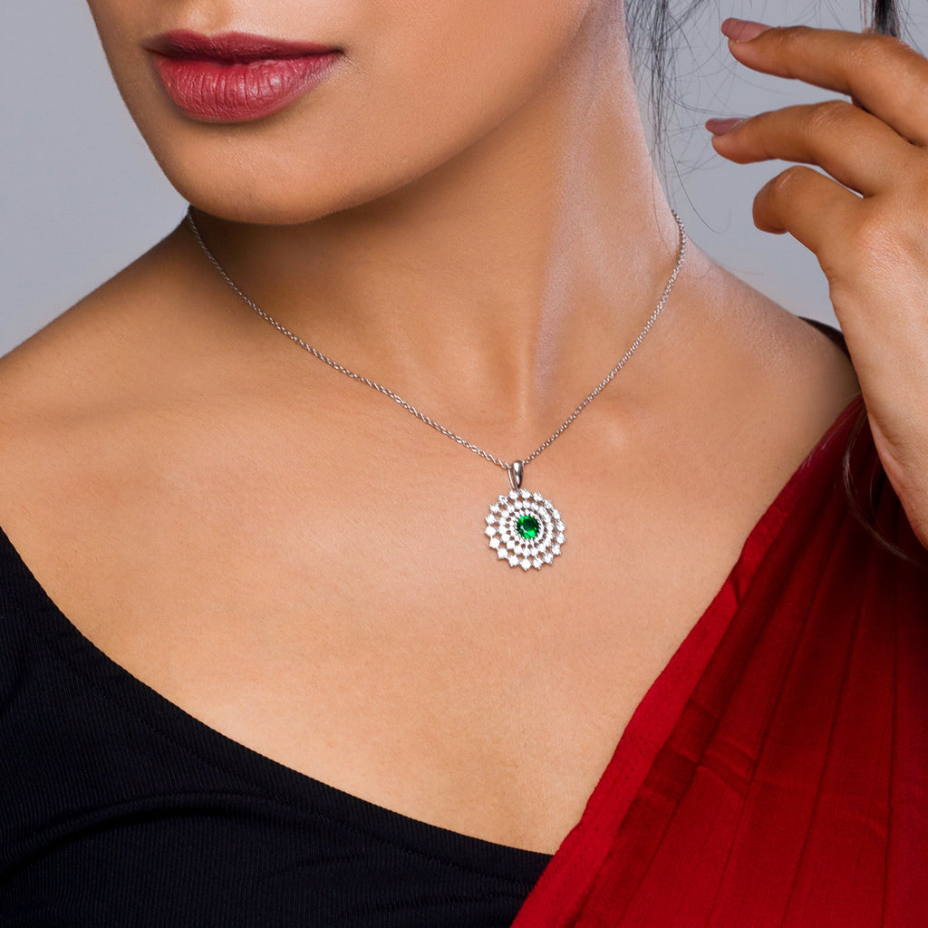 Silver Zircon Emerald Sunshine Pendant