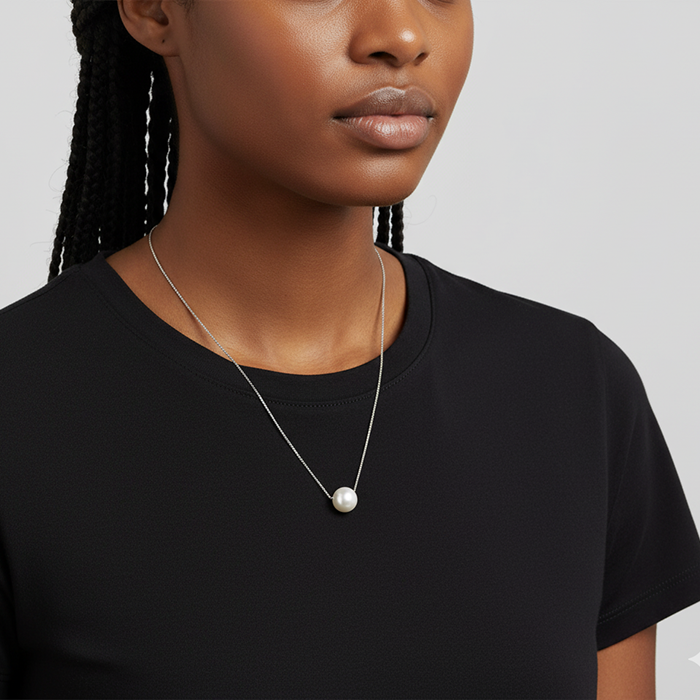 Anushka Sharma Silver White Pearl Moon Necklace