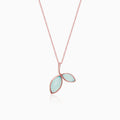 Rose Gold Aqua Dual Chalcedony Leaf Pendant