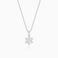 Silver Flowery Snowflake Pendant With Link Chain