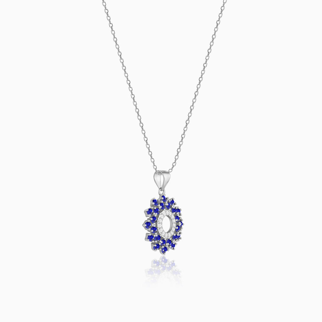 Radiant Blue Flower Pendant With Link Chain