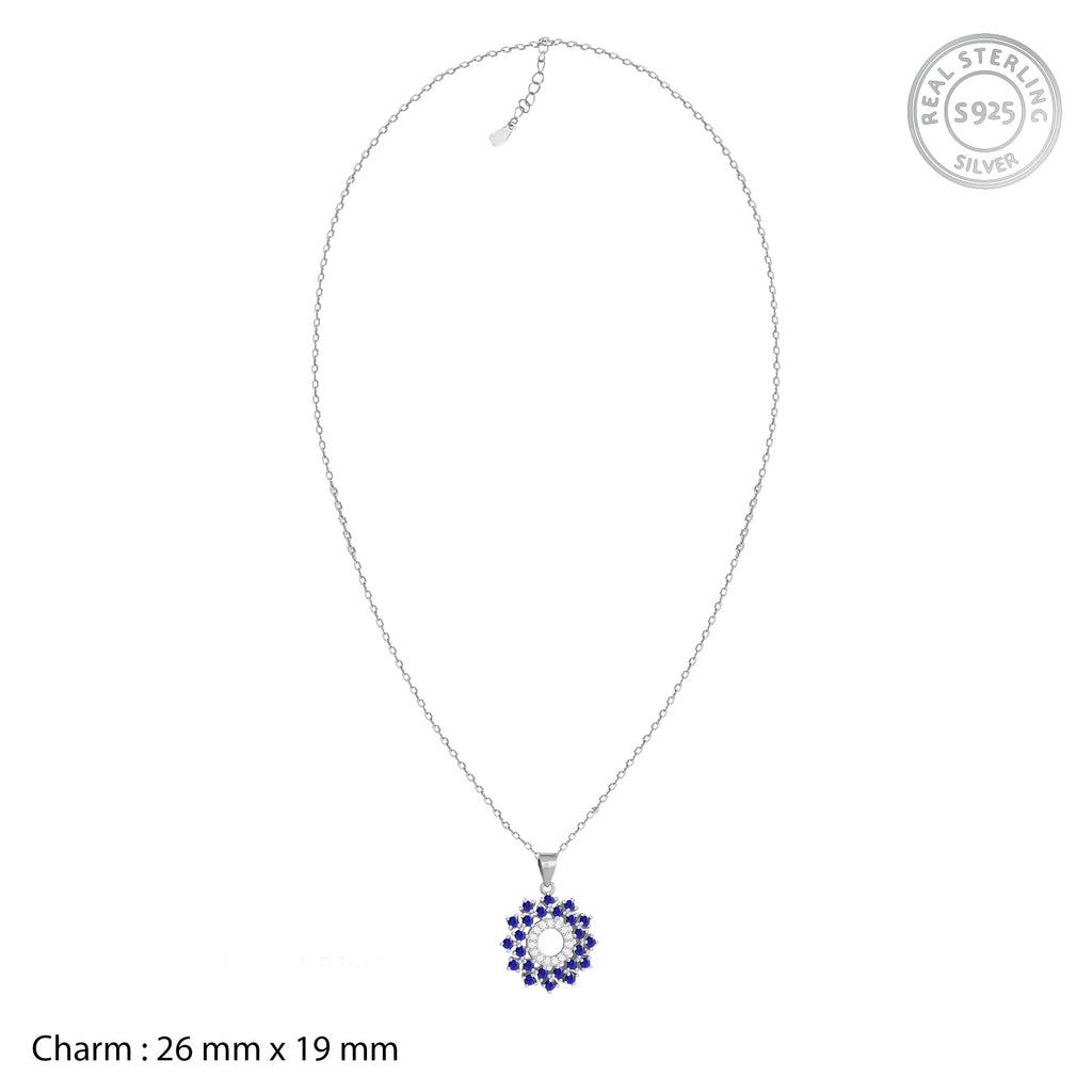 Radiant Blue Flower Pendant With Link Chain