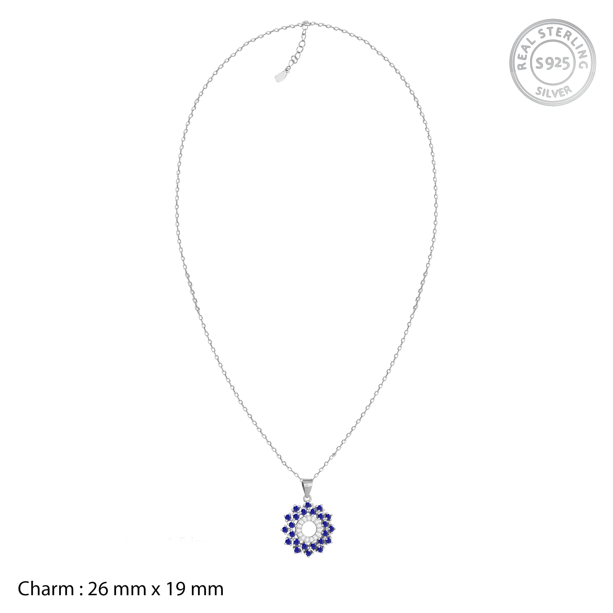 Radiant Blue Flower Pendant With Link Chain