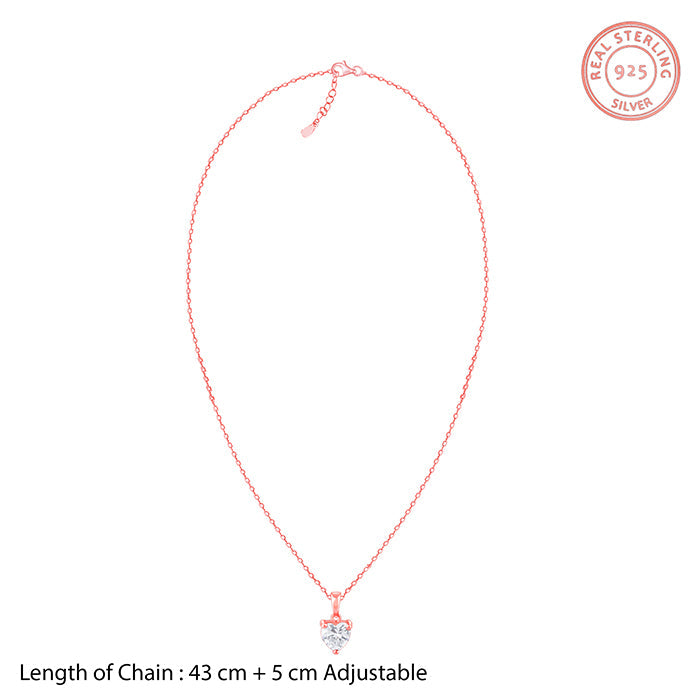 Rose Gold Solitaire Heart Pendant With Link Chain