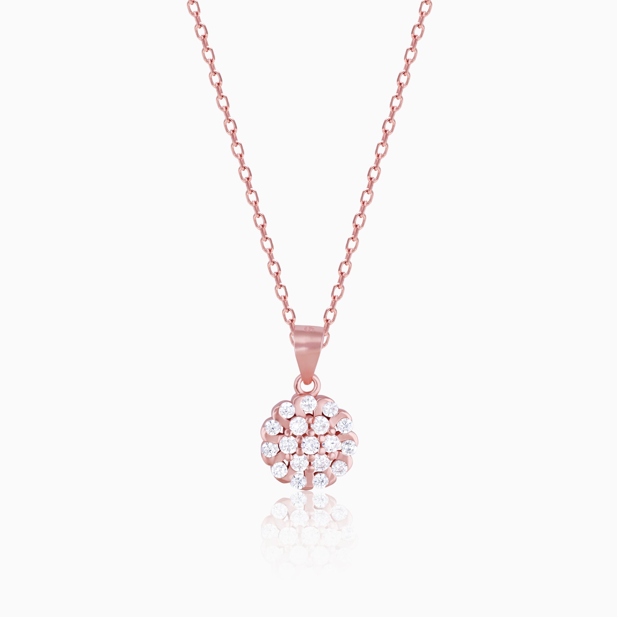 Rose Gold Zircon Flower Pendant With Link Chain
