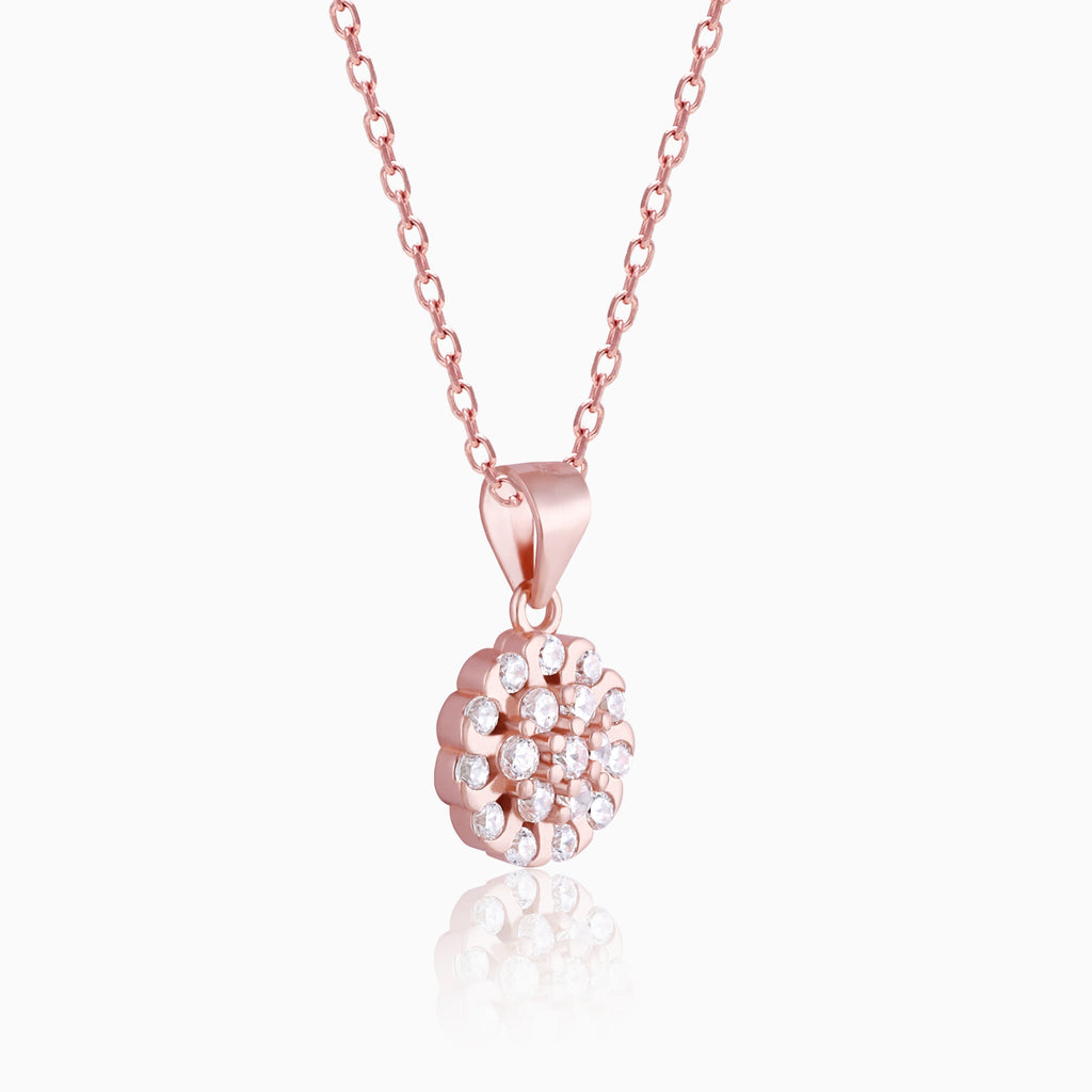 Rose Gold Zircon Flower Pendant With Link Chain
