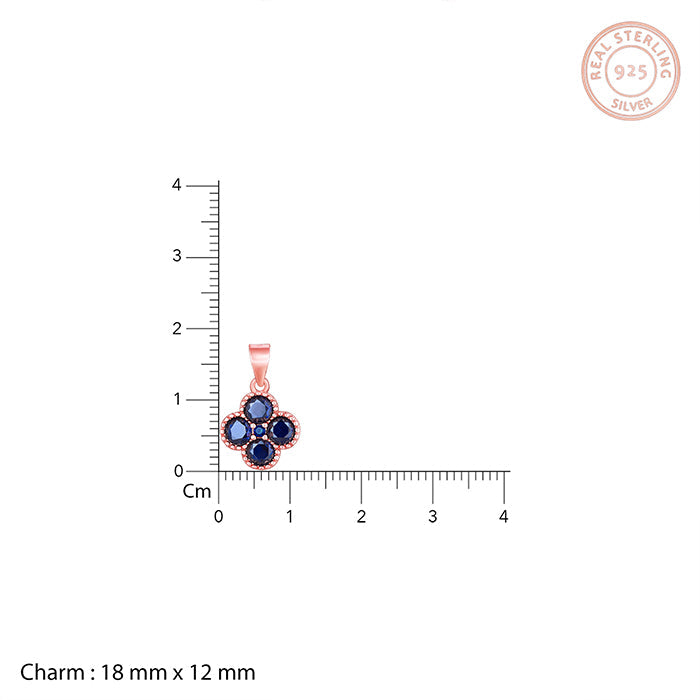 Rose Gold Blue Clover Pendant with Link Chain
