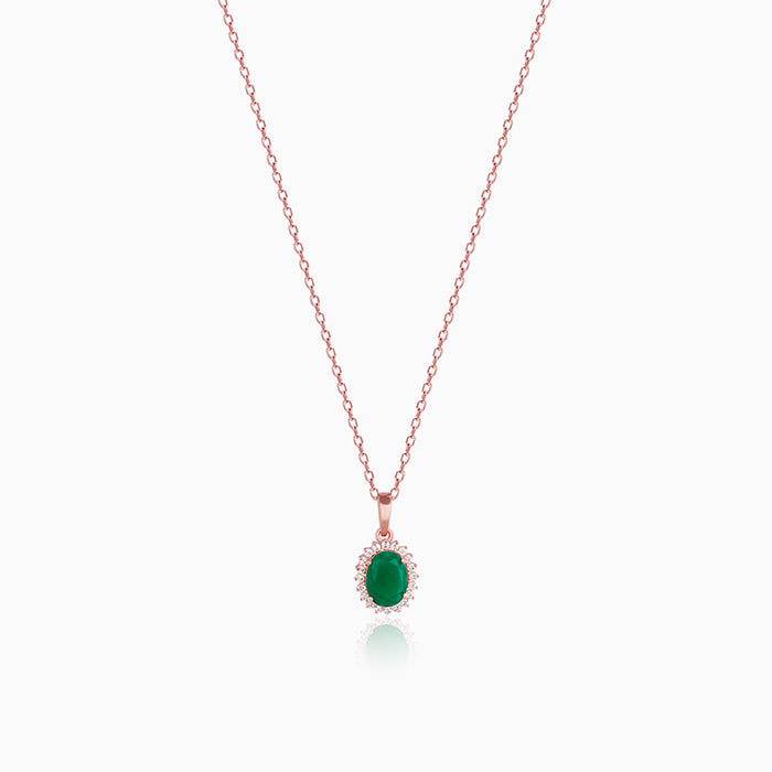 Rose Gold Evergreen Halo Pendant With Link Chain