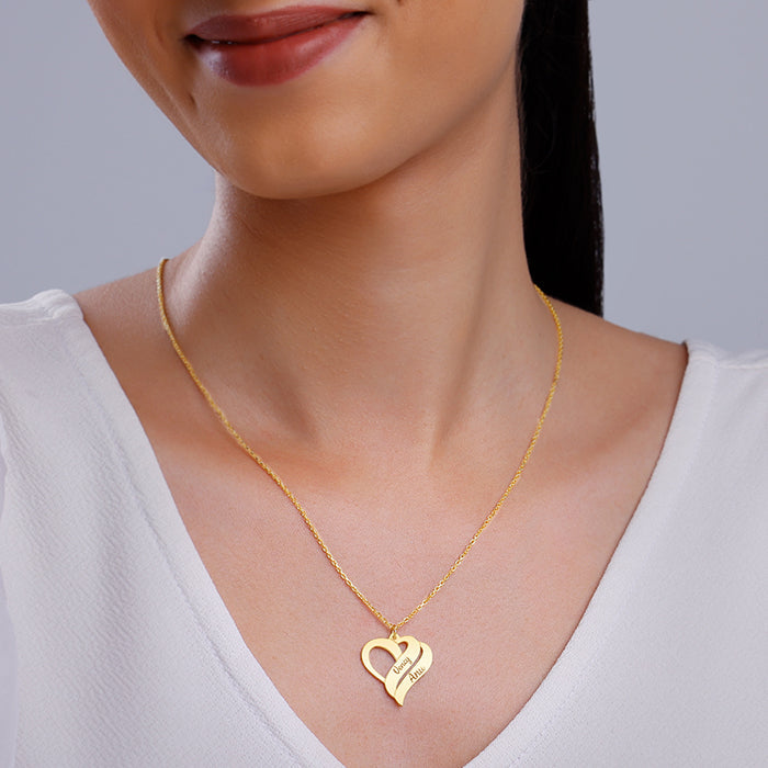 Golden Personalised Name Heart Duo Pendant With Link Chain
