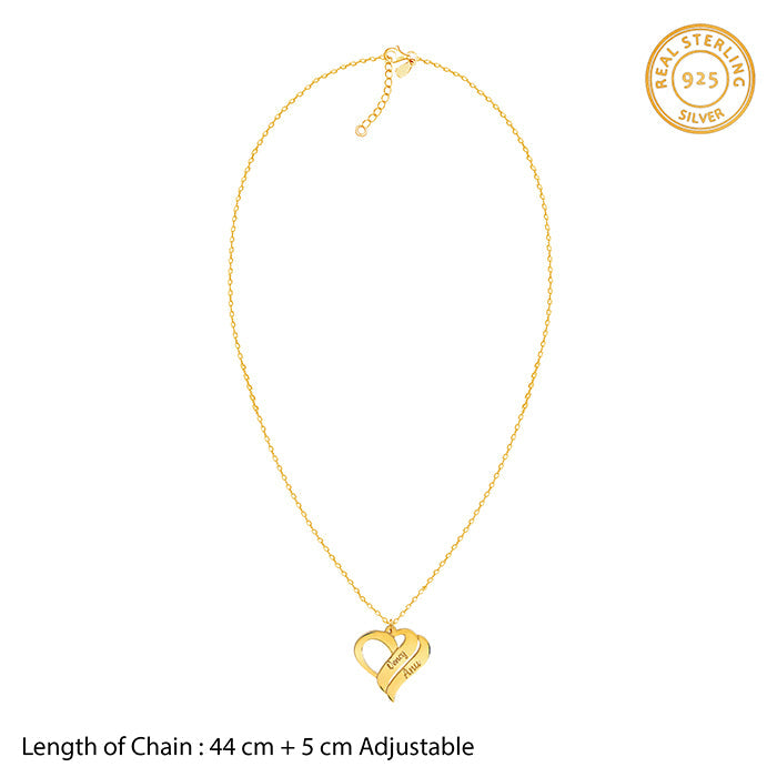 Golden Personalised Name Heart Duo Pendant With Link Chain