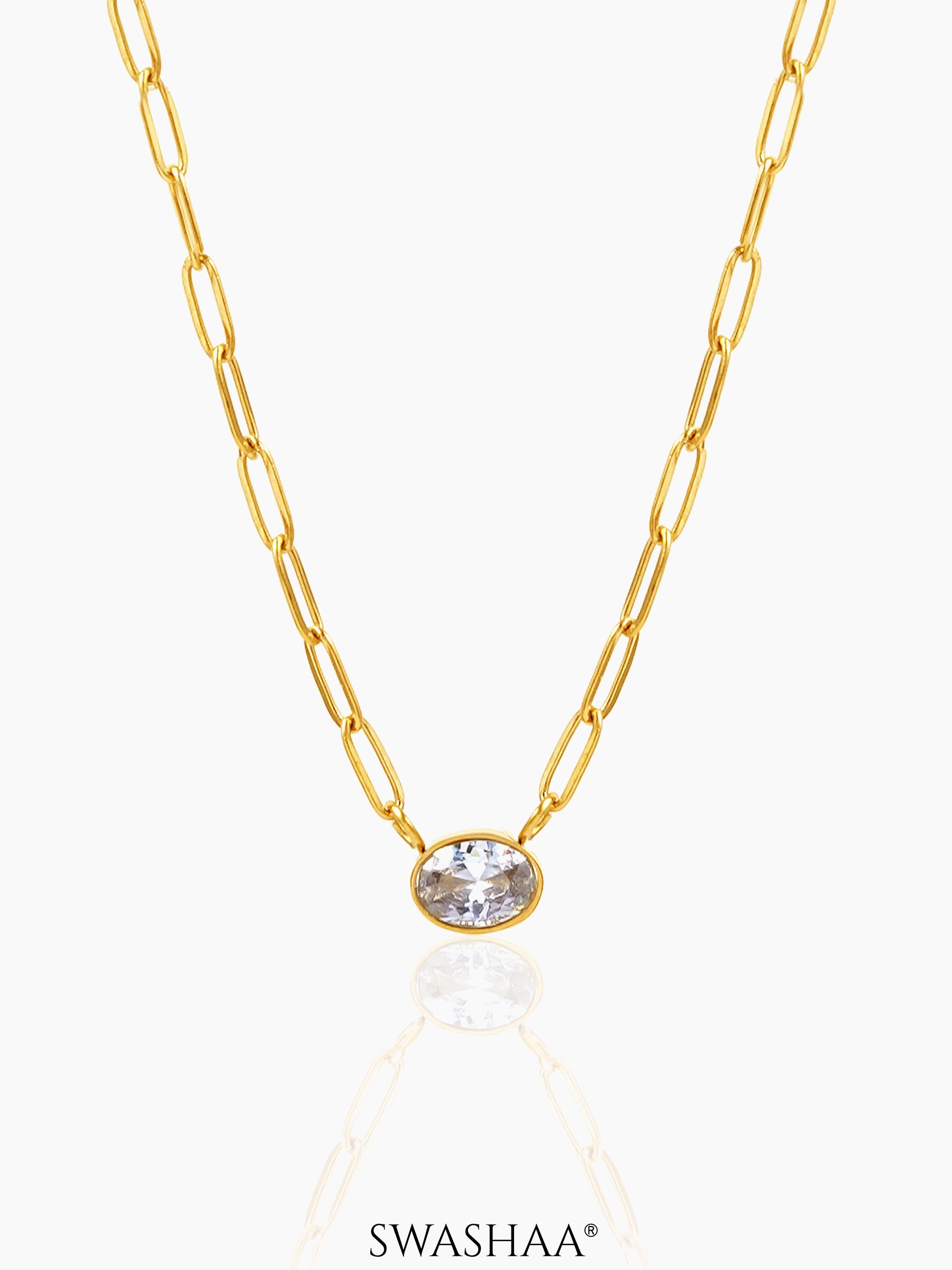 Pinsk Solitaire Charm 18K Gold Plated Necklace