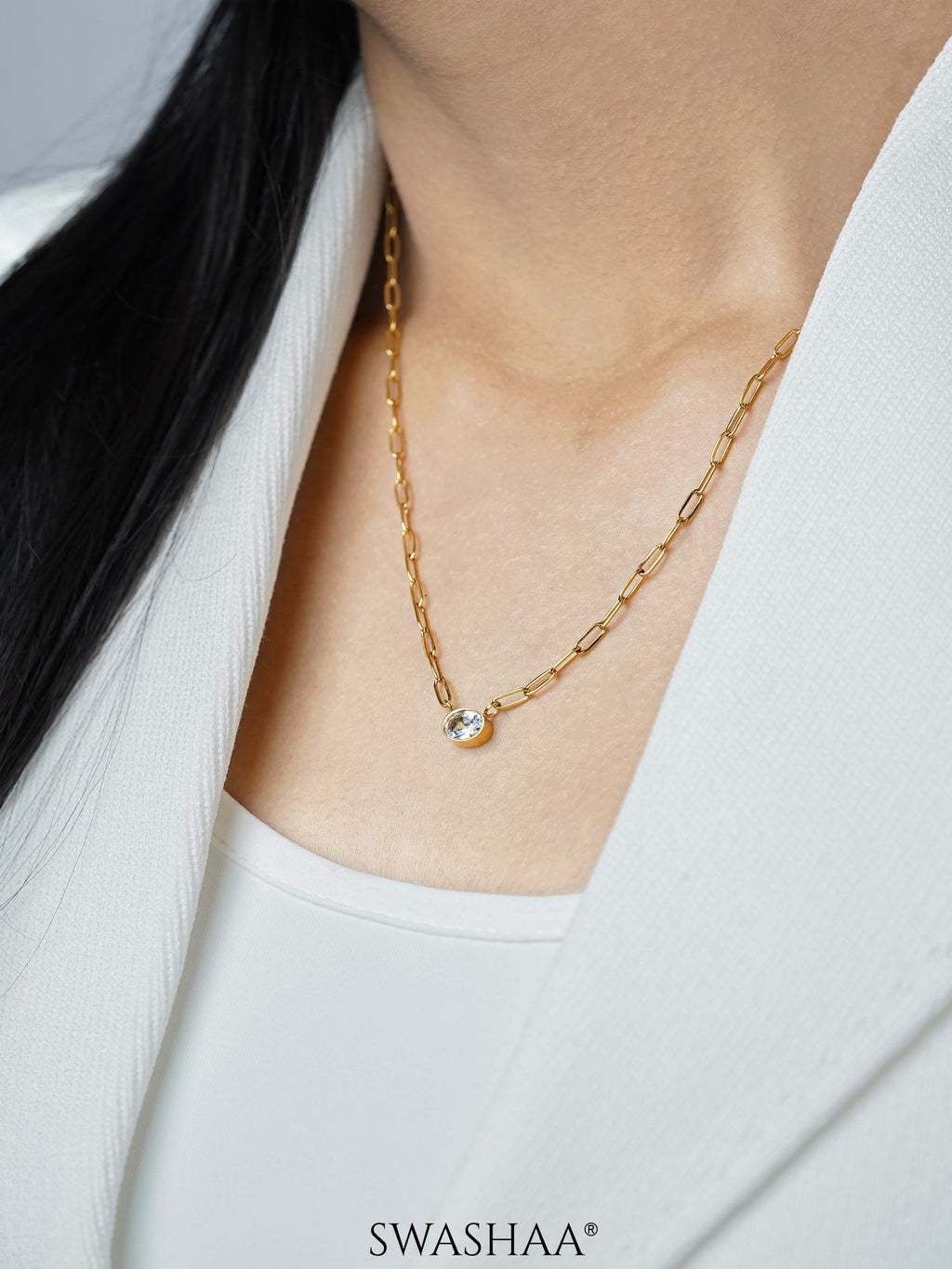Pinsk Solitaire Charm 18K Gold Plated Necklace