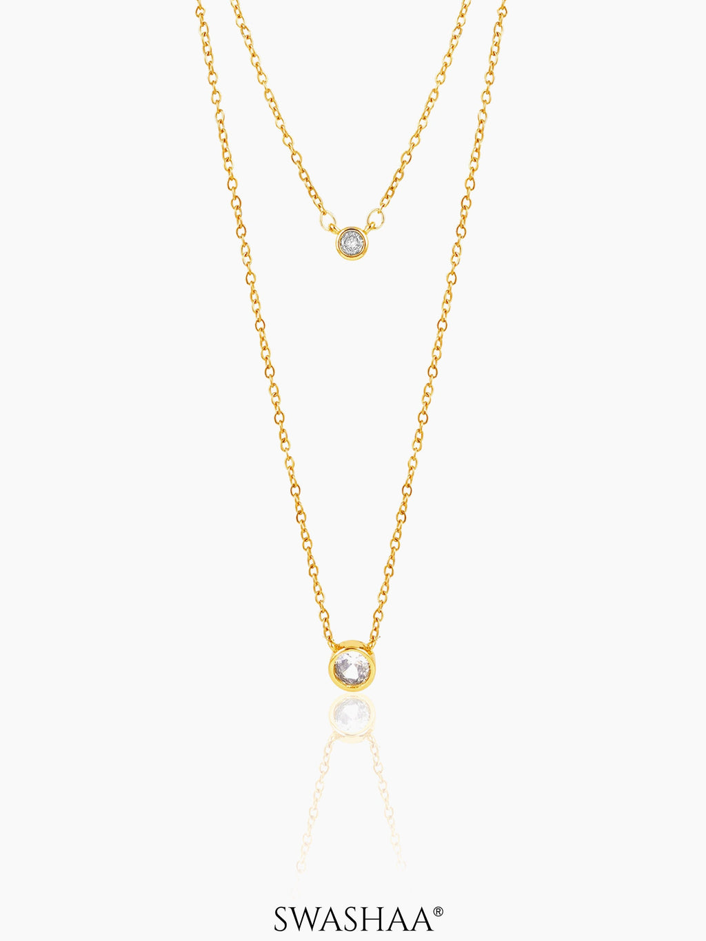 Quilla Dual Layered Diamond Stud 18K Gold Plated Chain Necklace