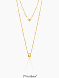 Quilla Dual Layered Diamond Stud 18K Gold Plated Chain Necklace