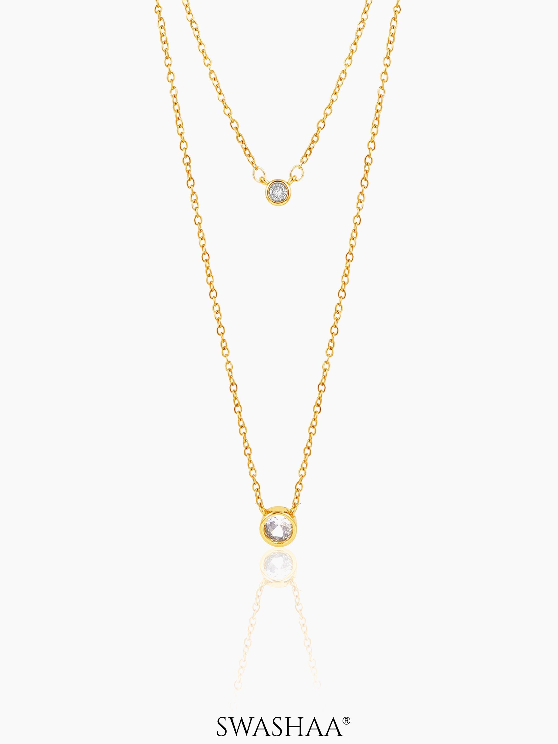 Quilla Dual Layered Diamond Stud 18K Gold Plated Chain Necklace