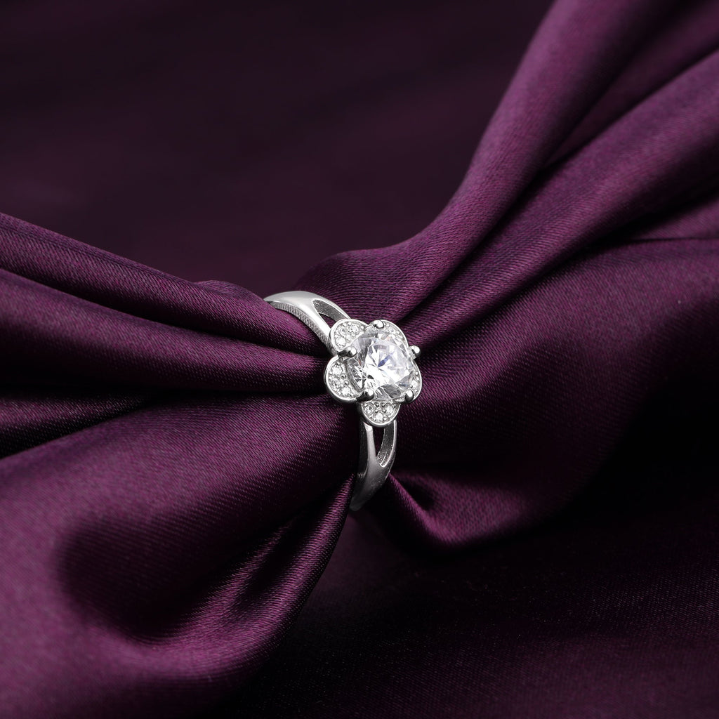 Silver Zircon Flower Ring