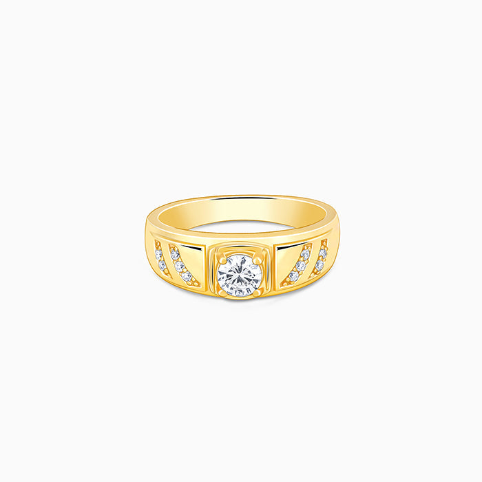 Golden Zircon Ornate Ring For Him