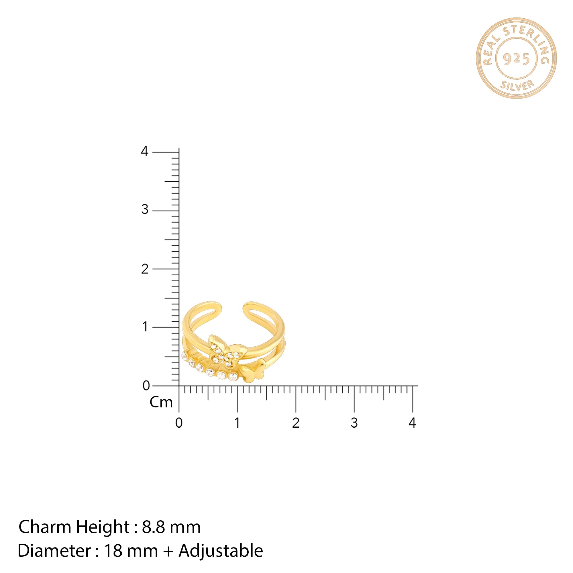Golden Layered Butterfly In Love Ring
