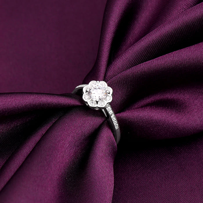 Silver Zircon Flower Blossom Ring
