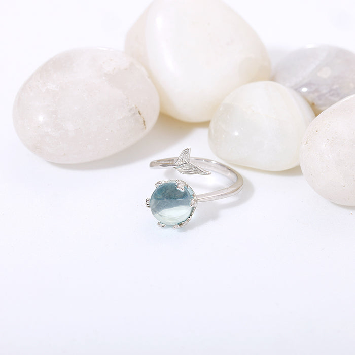 Silver Gleaming Blue Fish Tail Ring