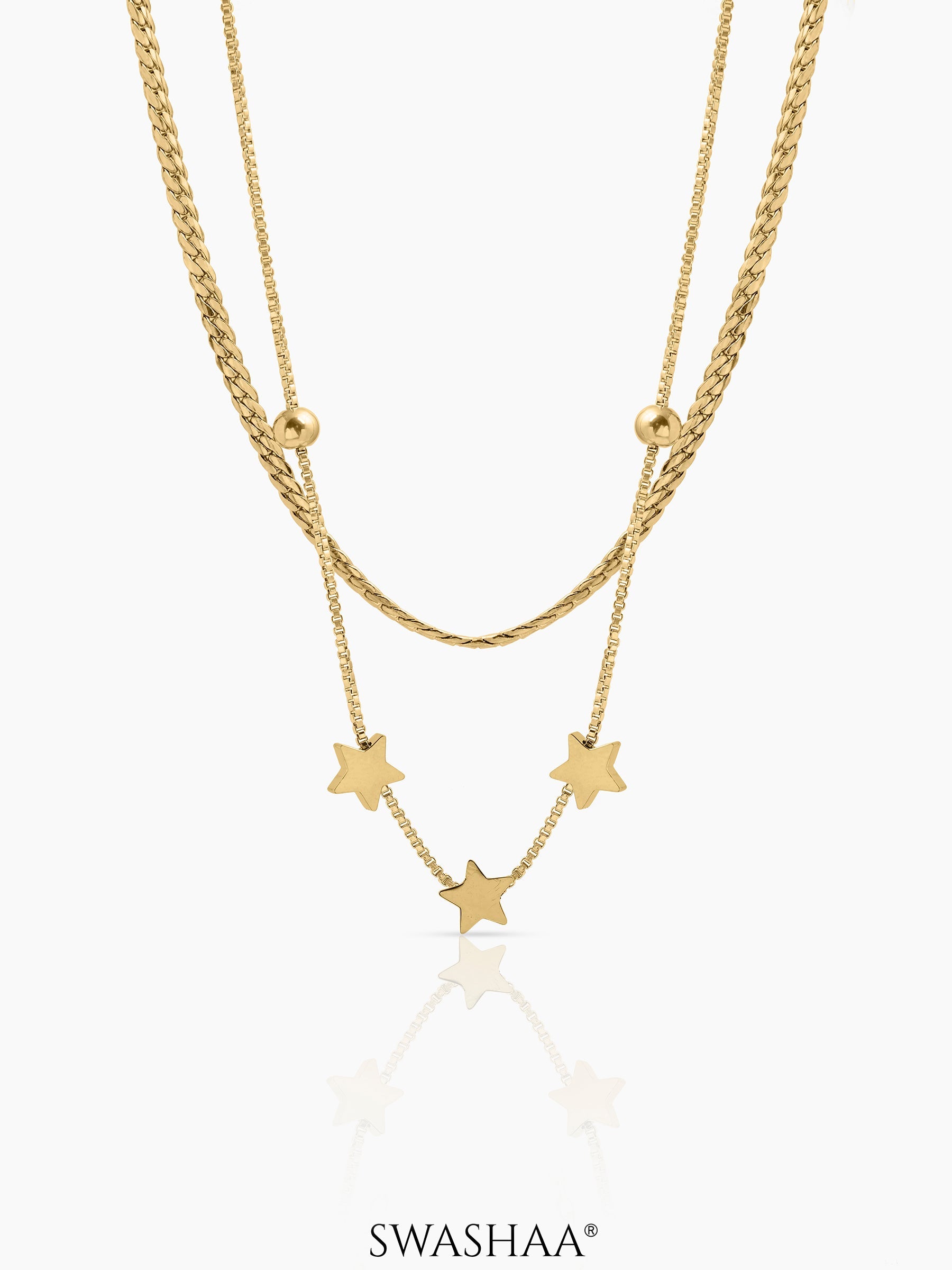 Rivora Star Charms Layered 18K Gold Plated Necklace
