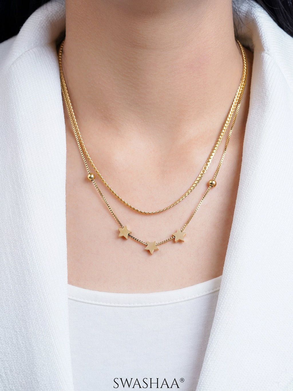 Rivora Star Charms Layered 18K Gold Plated Necklace