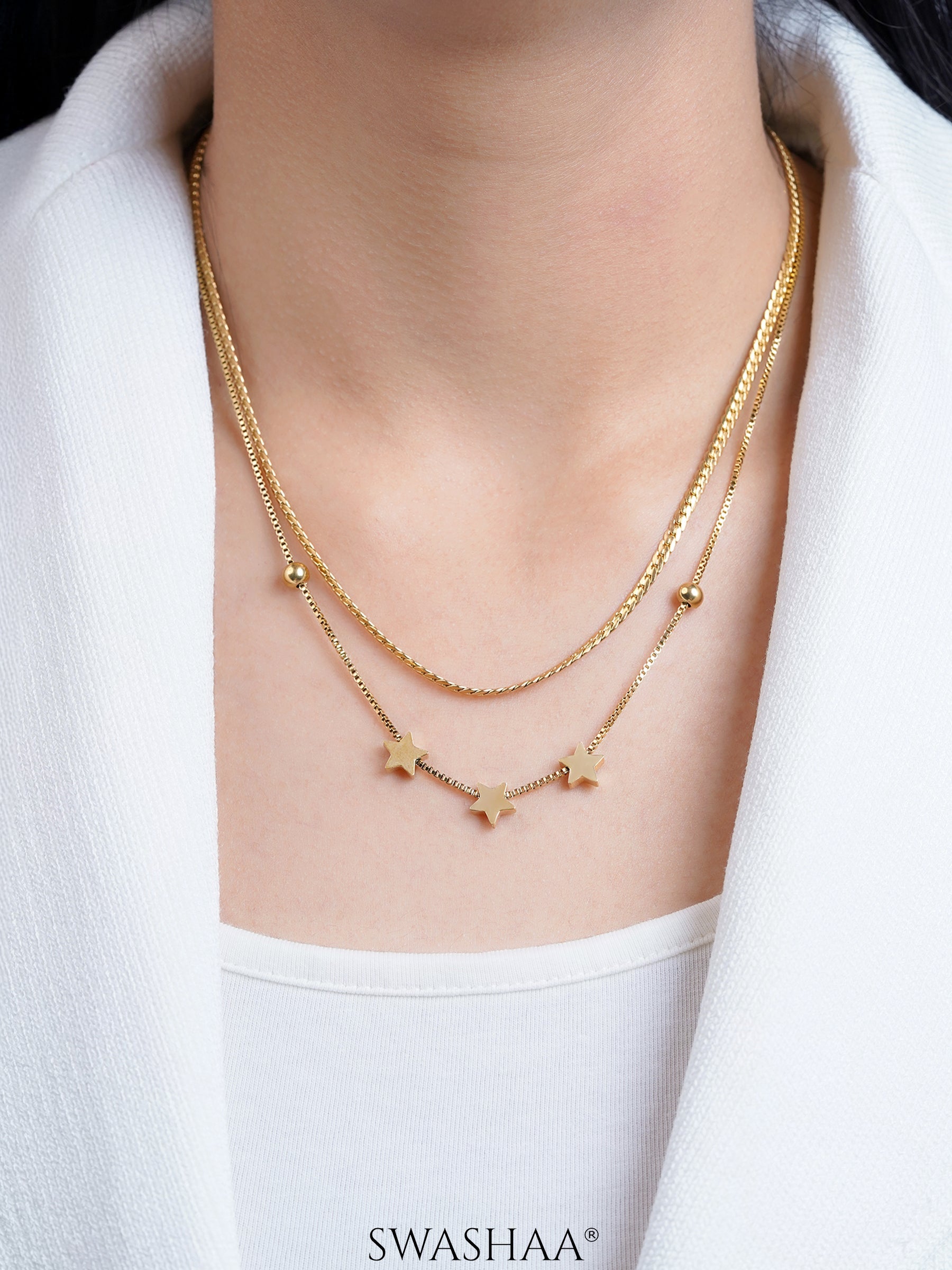 Rivora Star Charms Layered 18K Gold Plated Necklace