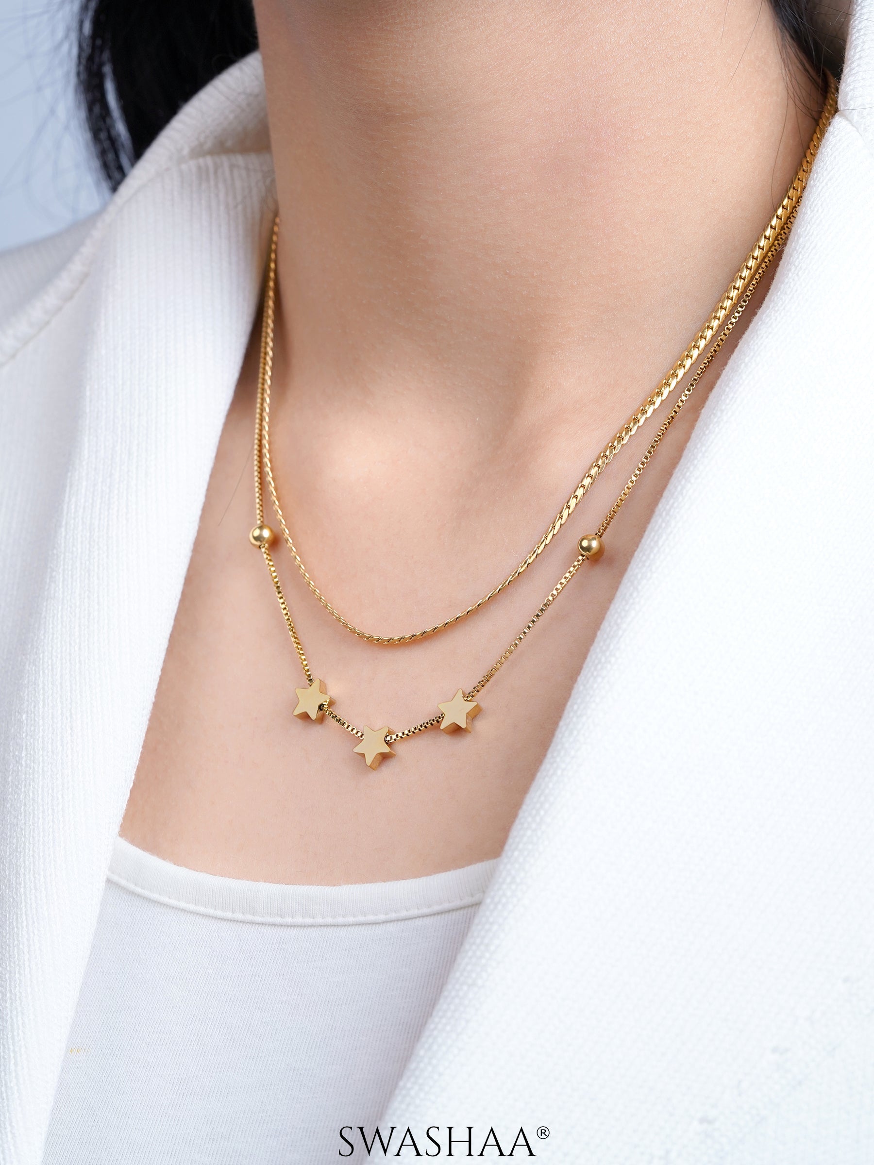 Rivora Star Charms Layered 18K Gold Plated Necklace