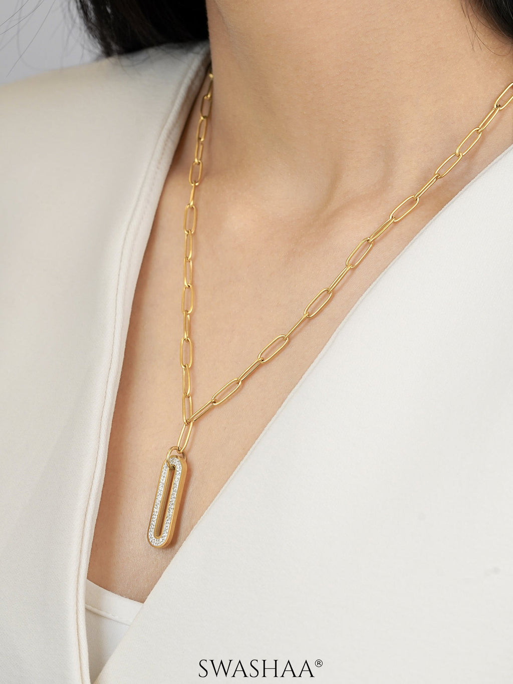 Roha Link Diamond 18K Gold Plated Chain Pendant Necklace