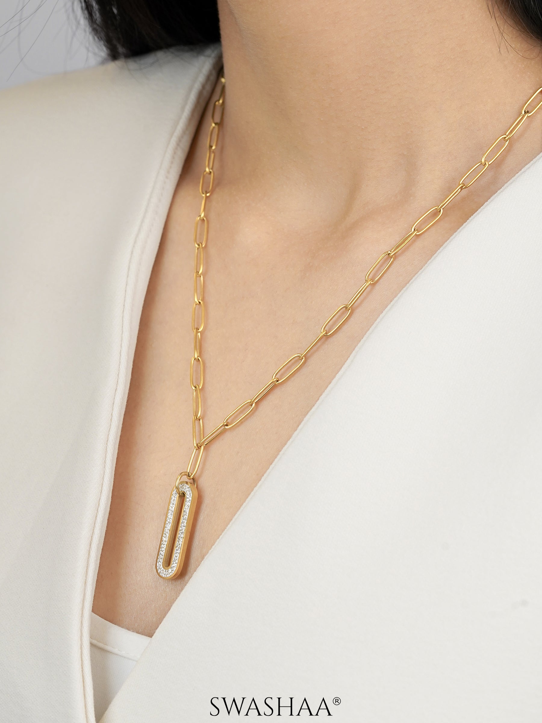 Roha Link Diamond 18K Gold Plated Chain Pendant Necklace