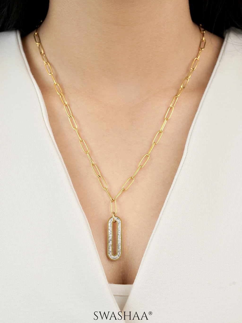 Roha Link Diamond 18K Gold Plated Chain Pendant Necklace