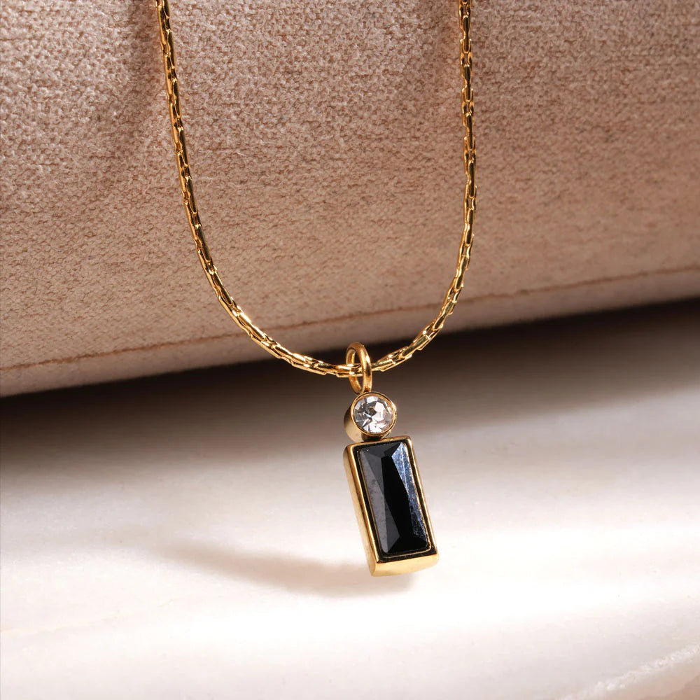 Sleek Black Bar Pendant Necklace - 1
