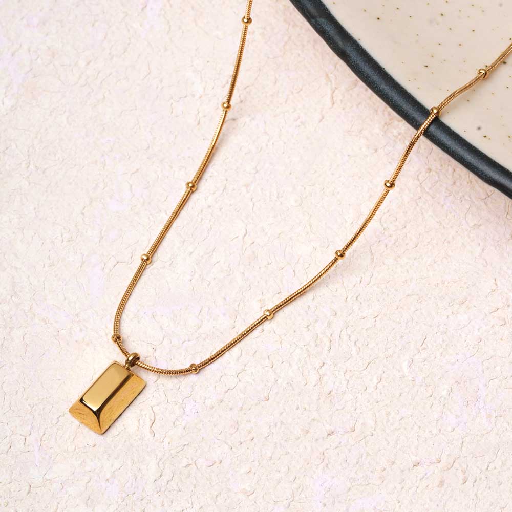 Minimalist Gold Barrel Pendant Necklace - 1