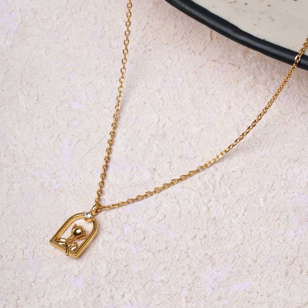 Dainty Bloom Frame Pendant Necklace - 1
