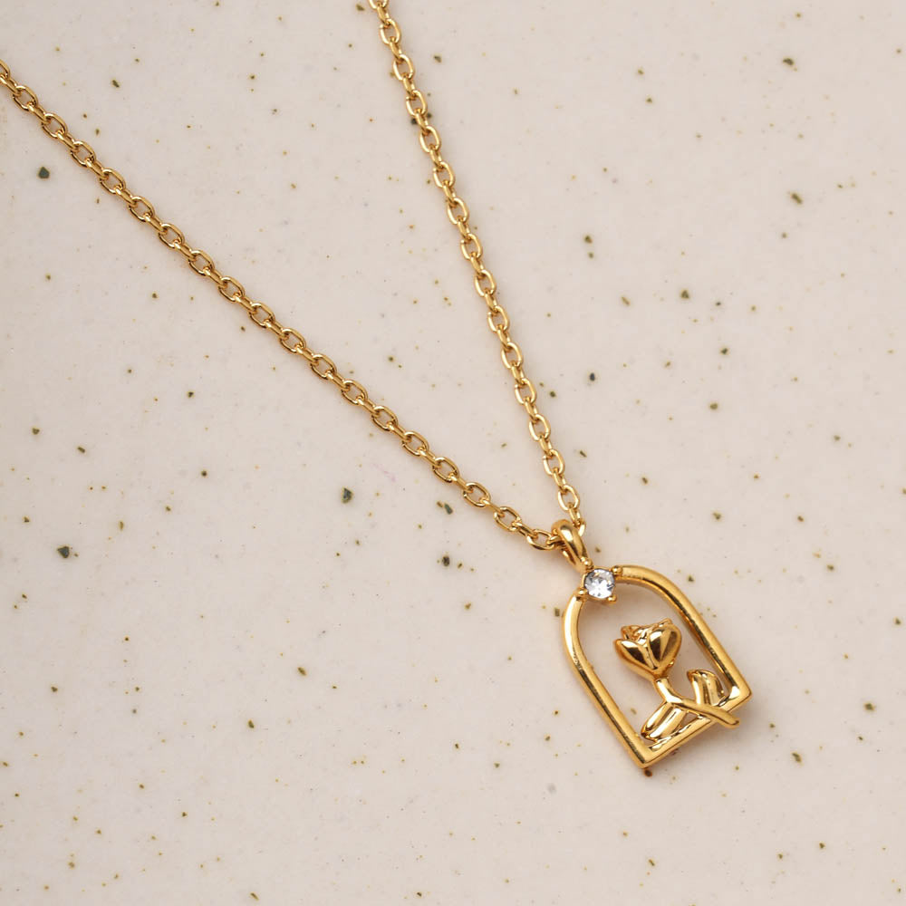 Dainty Bloom Frame Pendant Necklace - 2