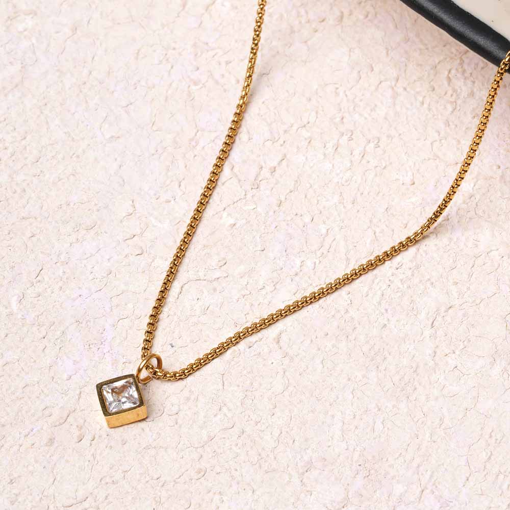 Square Charm Pearl Accent Necklace - 1